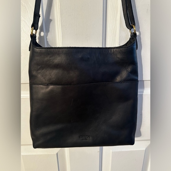 MARGOT Black Genuine Leather Chevron Hobo Bag Purse Adjustable Strap North/South - Picture 8 of 16